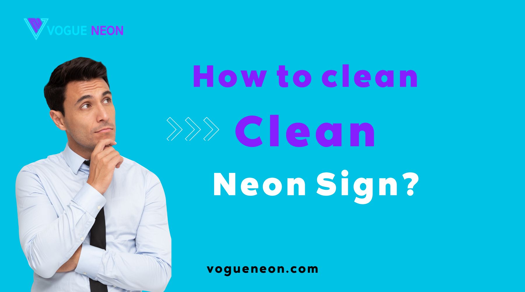 A man is looking at the text how to clean neon sign?